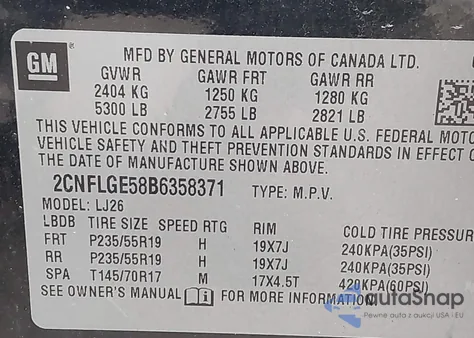 2011 Chevrolet Equinox Ltz из США, поврежденный, VIN 2CNFLGE58B6358371